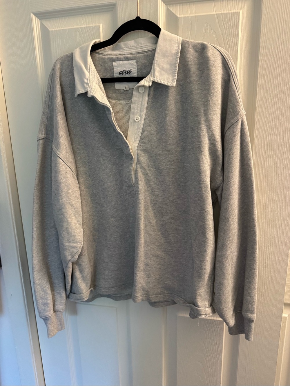 aerie Gray Polo-Collar Sweatshirt with White Collar
